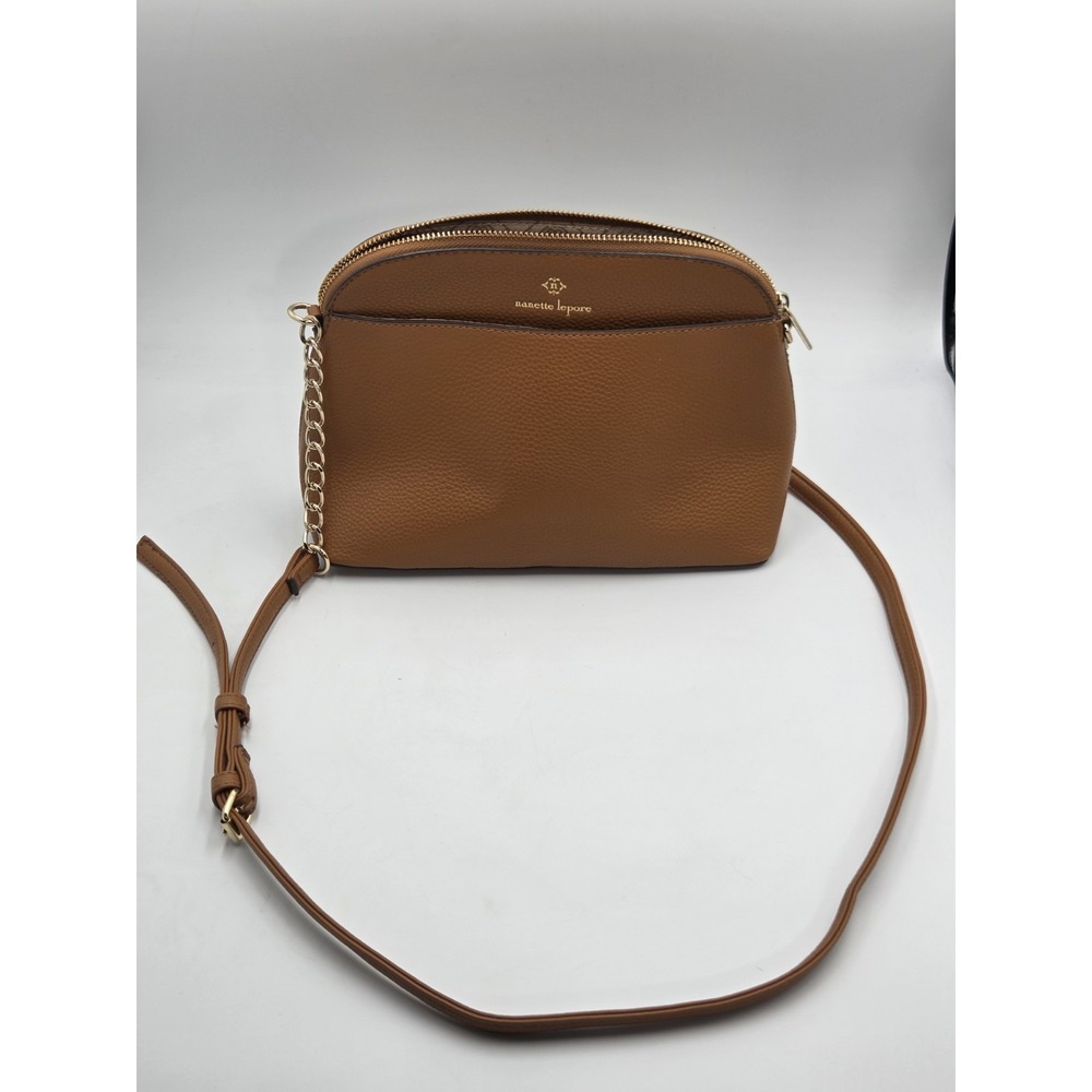 Nanette Lepore Brown Pebbled Medium Crossbody Strap Zip Classic Preppy